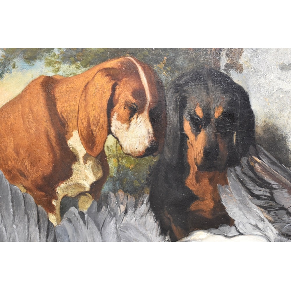 a1QA413 antique oil portrait painting hunting dogs XIX century.jpg